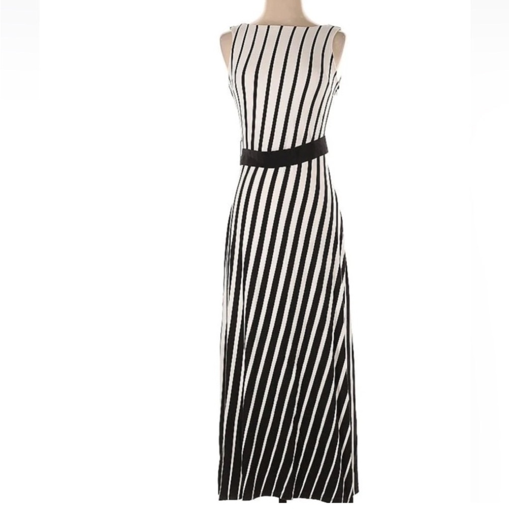 Ann Taylor Diagonally Black and White Striped Maxi Dress, size 0